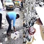 अंबरनाथमधील उड्डाणपुलावरील खड्ड्यांविरोधात नागरिकांचा अनोखा एल्गार; खड्ड्यांमध्ये कागदी होड्या सोडून आंदोलन, चार दिवसांत दुरुस्तीची मागणी